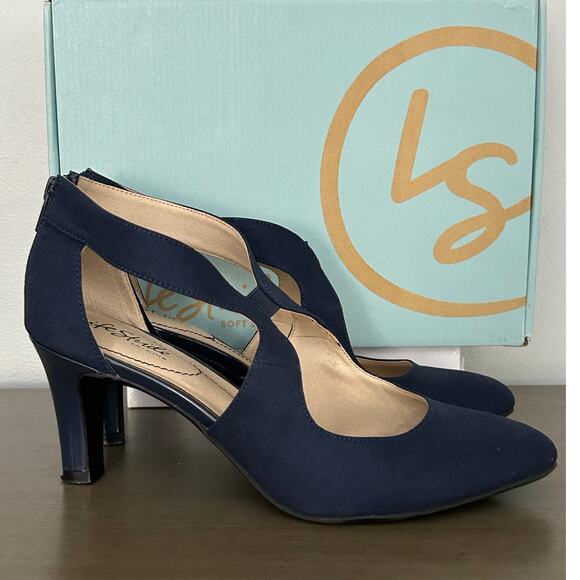 Lifestride Giovanna 2 Pump Heel Sandals Navy Blue 8.5 Wide EUC - Picture 2 of 13